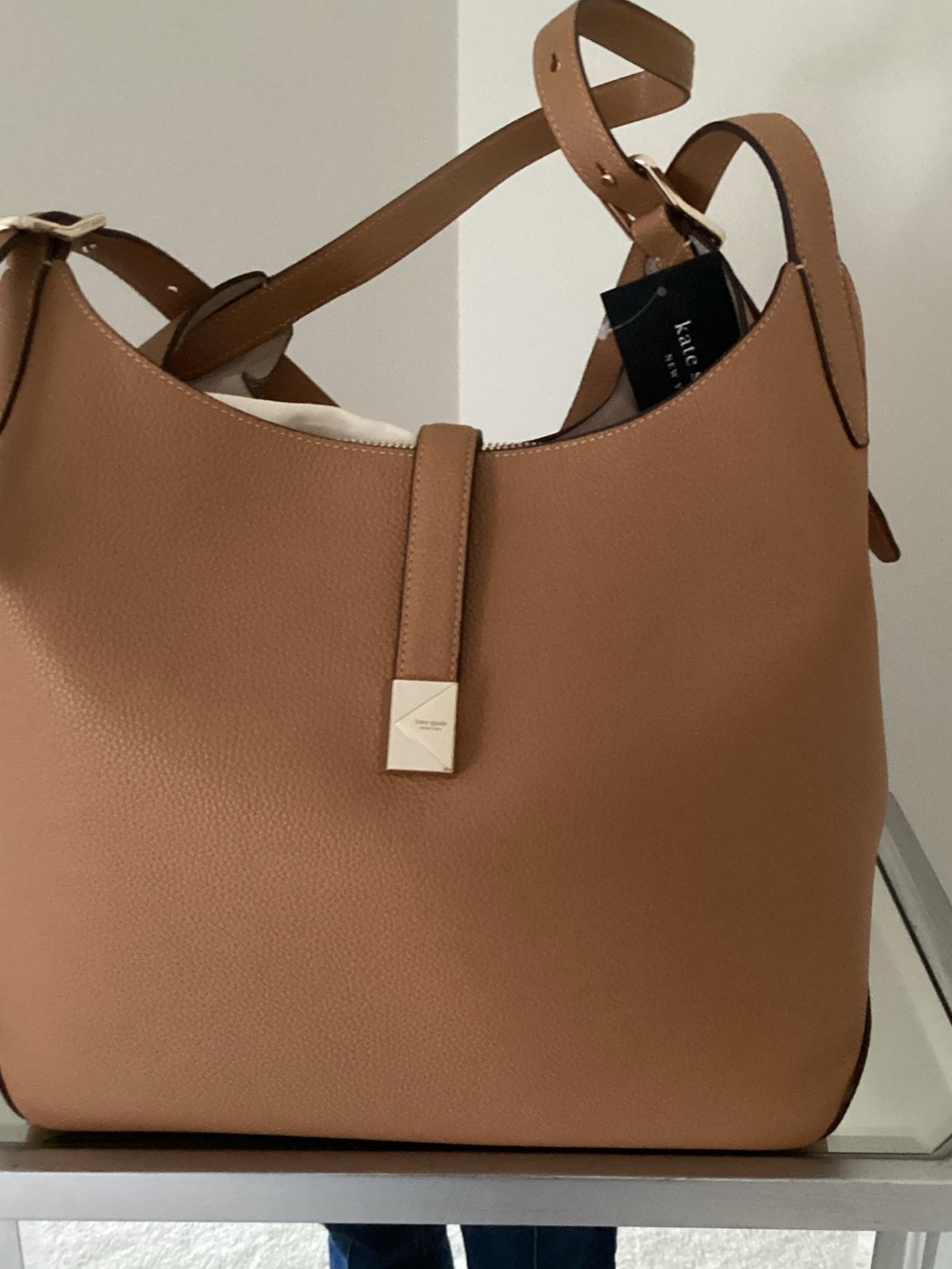 kate spade Tan Pebbled Leather Shoulder Bag with Gold Hardware